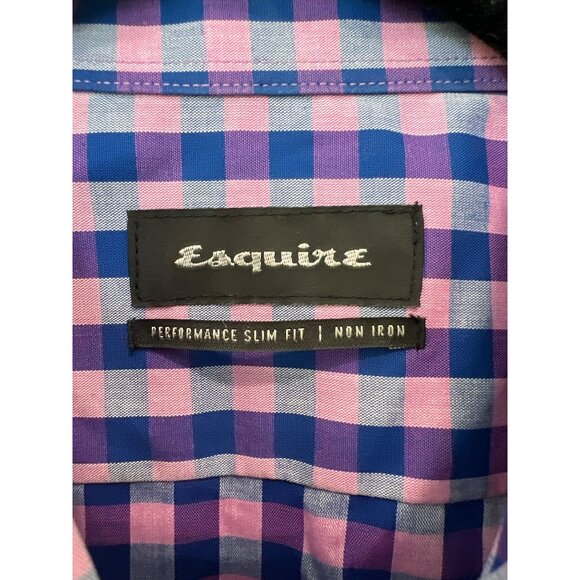 Esquire Dress Shirt Size 15 1/2 34/35 Button Front Long Sleeve Checkered Career - Picture 3 of 9